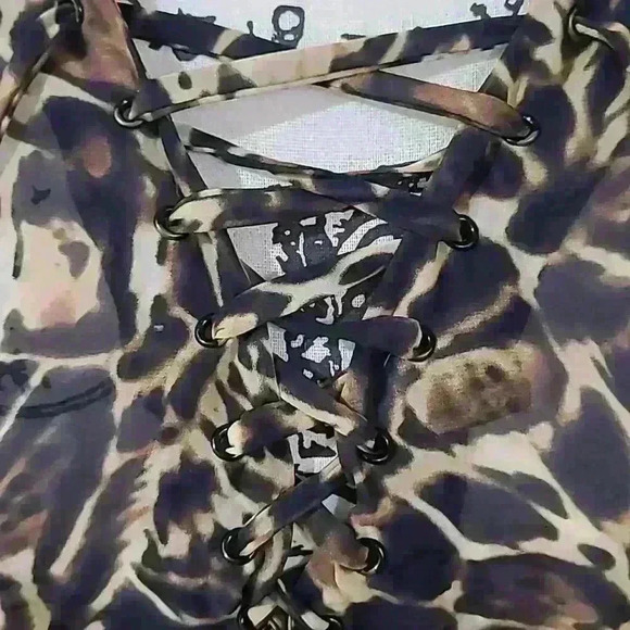 Victoria's Secret leopard giraffe animal print sheer lace up top or swim coverup - Picture 2 of 3